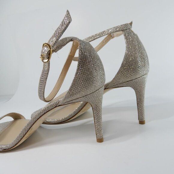 STUART WEITZMAN Nudist Heels Ankle Strap SANDALS Sz 9.5 Poudre Metallic NEW $525 - Picture 9 of 15